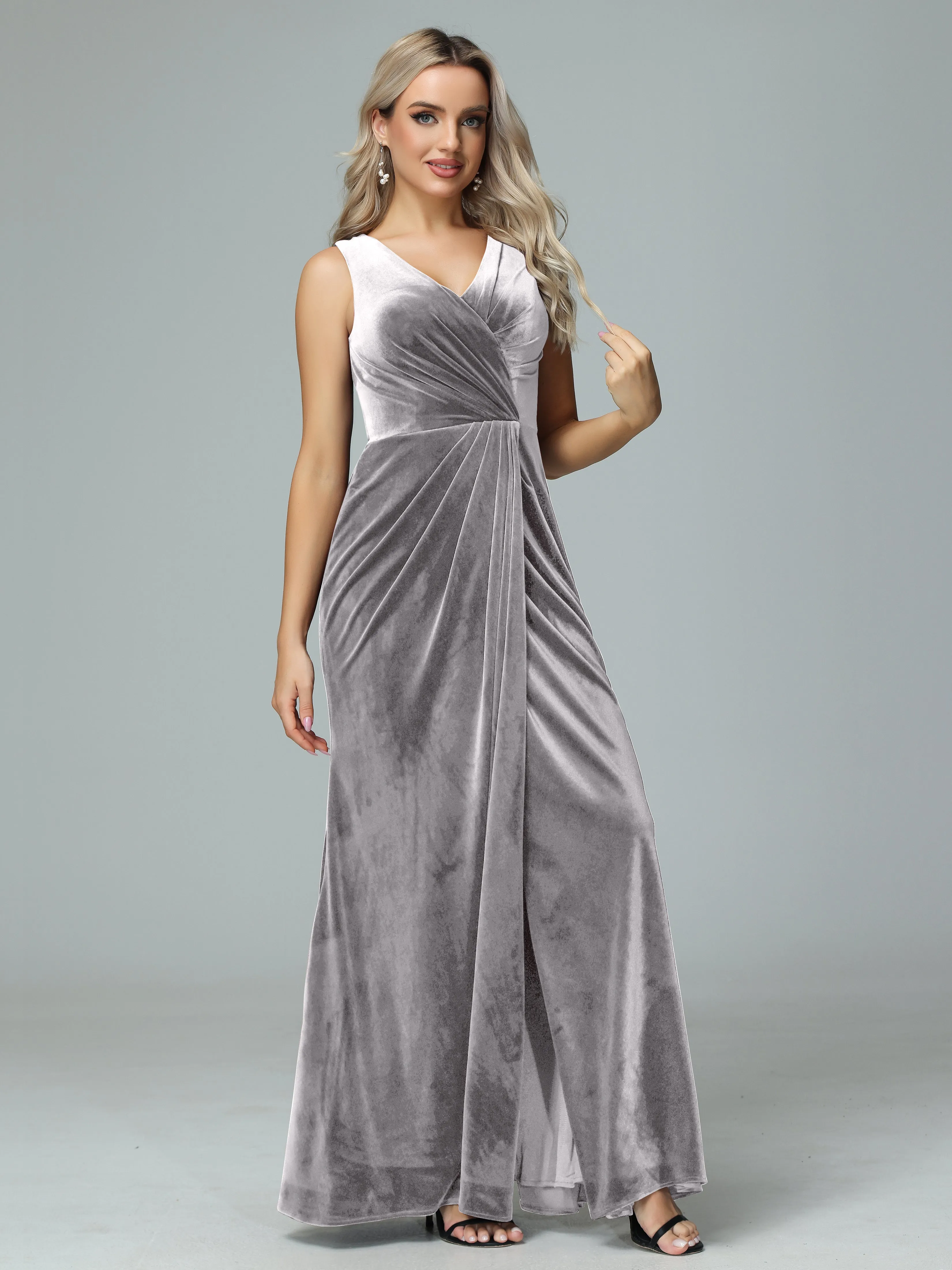 Sheath V-neck Velvet Formal Bridesmaid Dresses