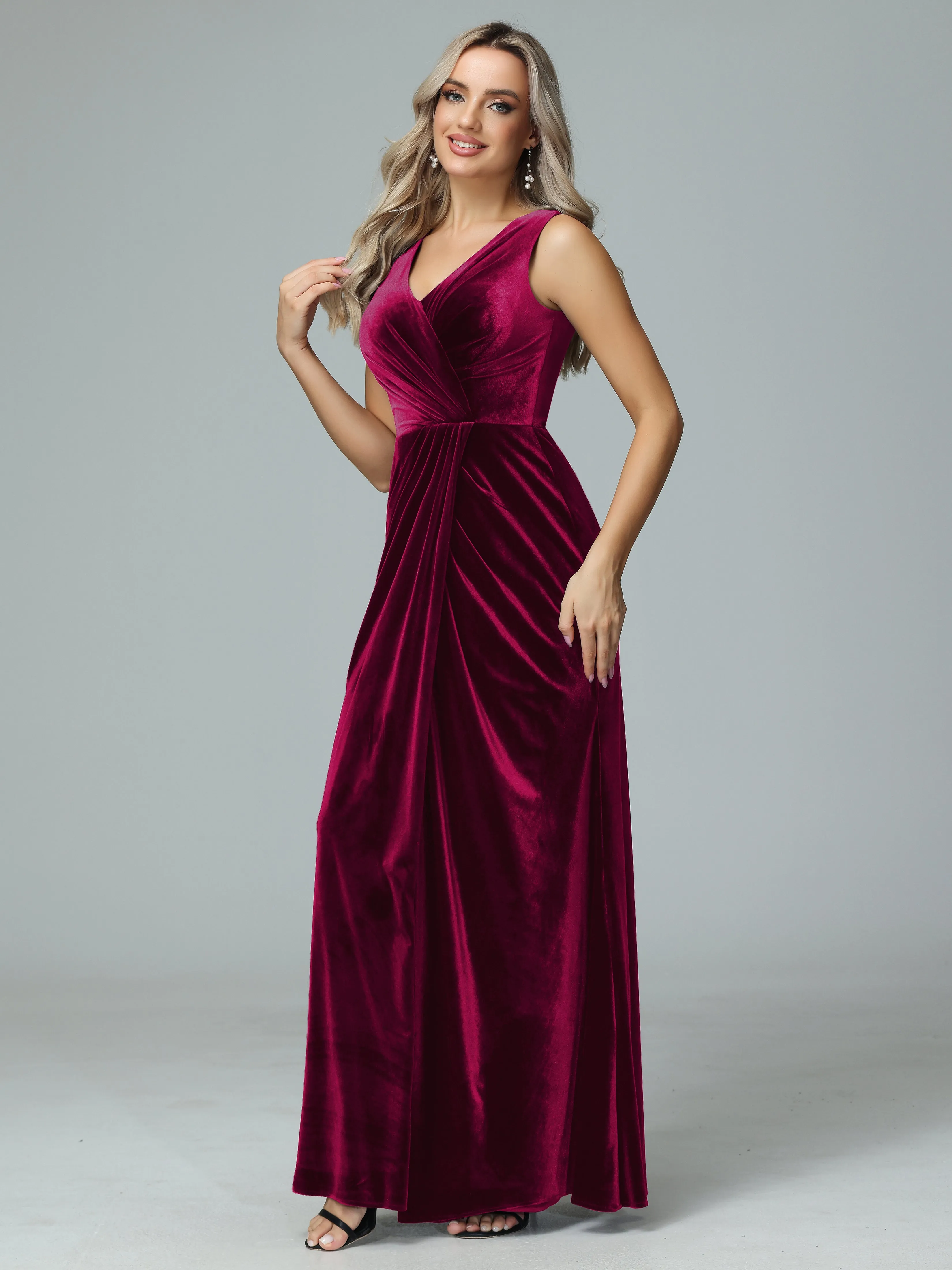 Sheath V-neck Velvet Formal Bridesmaid Dresses