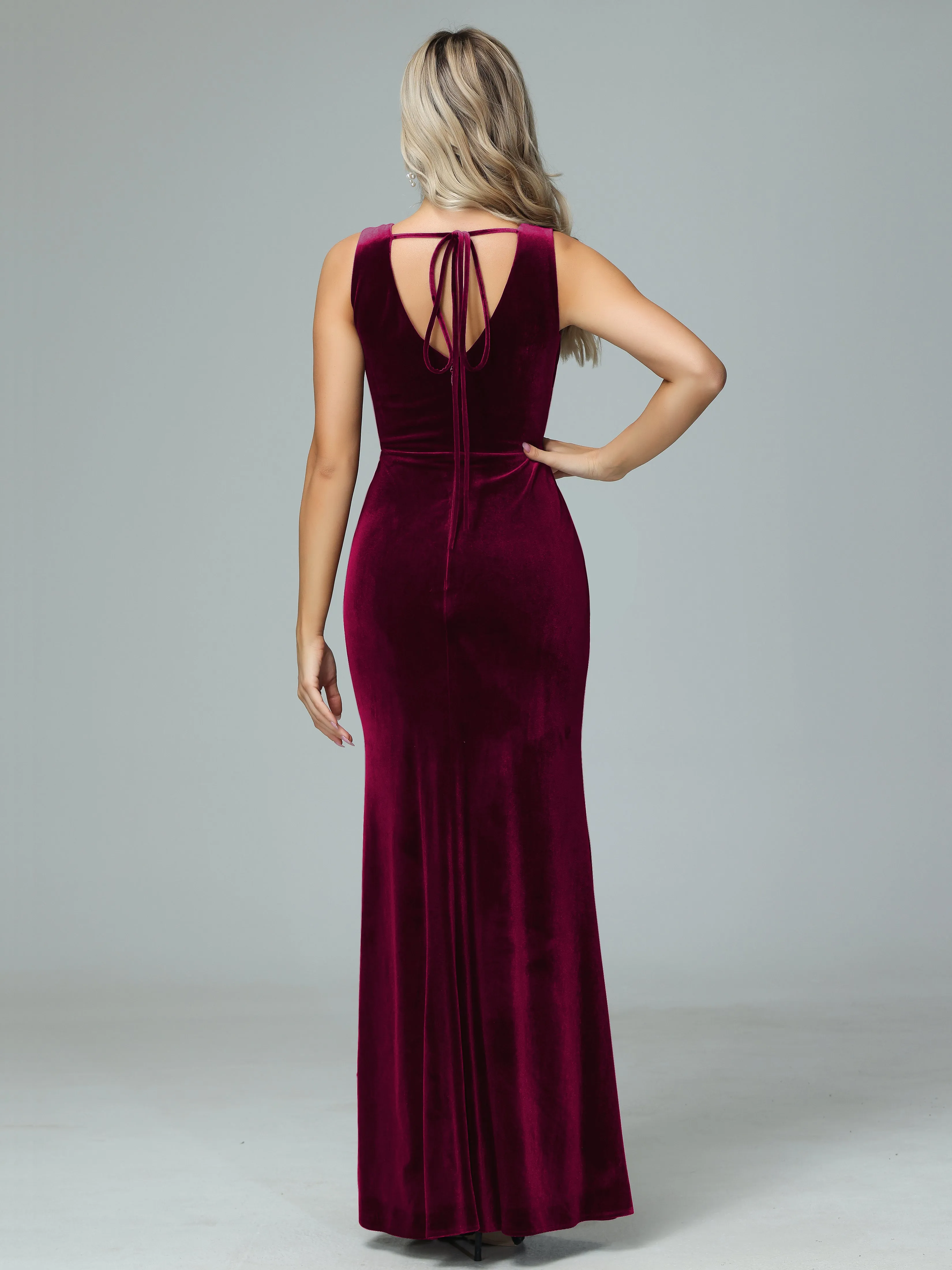 Sheath V-neck Velvet Formal Bridesmaid Dresses