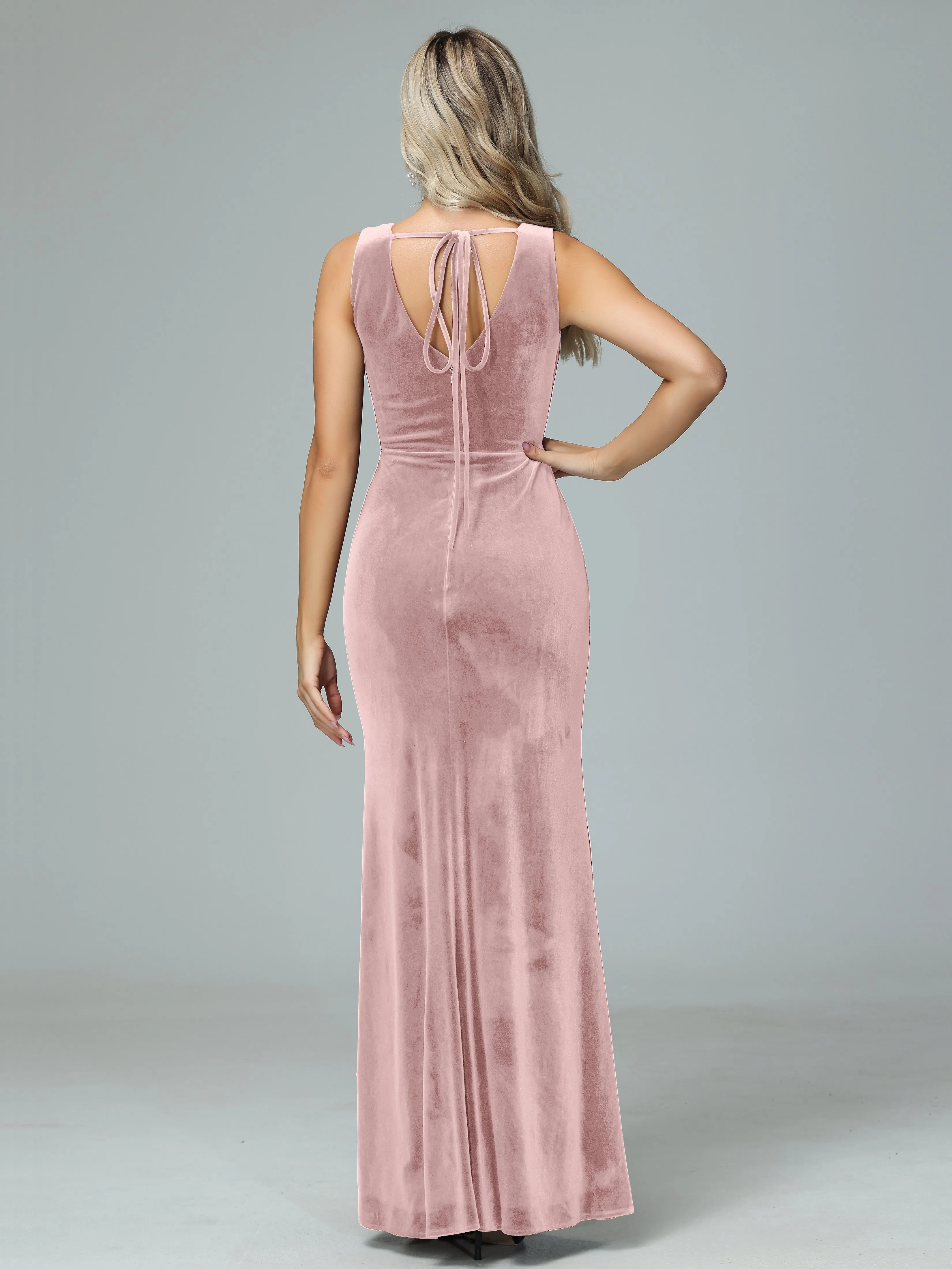 Sheath V-neck Velvet Formal Bridesmaid Dresses