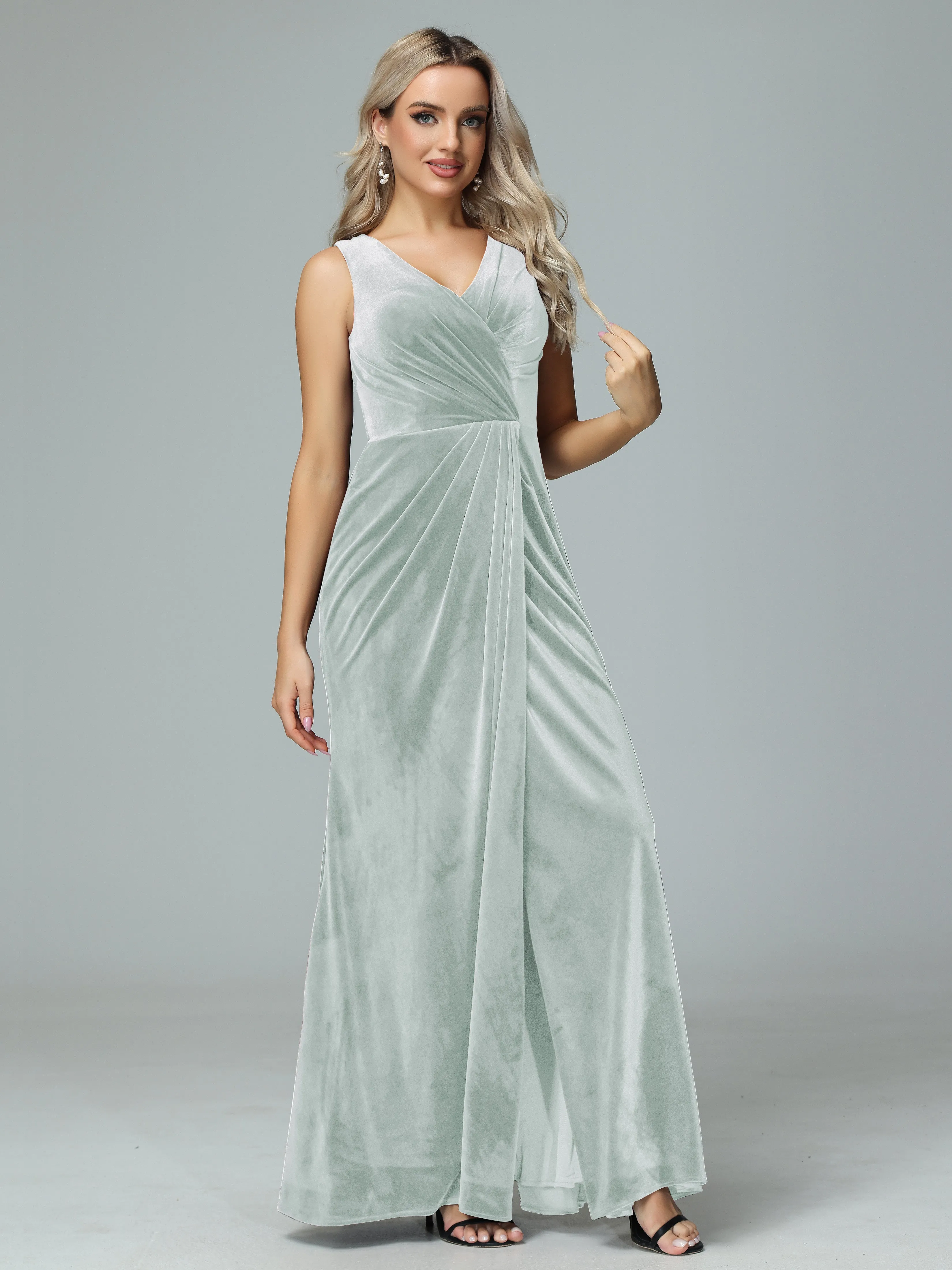 Sheath V-neck Velvet Formal Bridesmaid Dresses