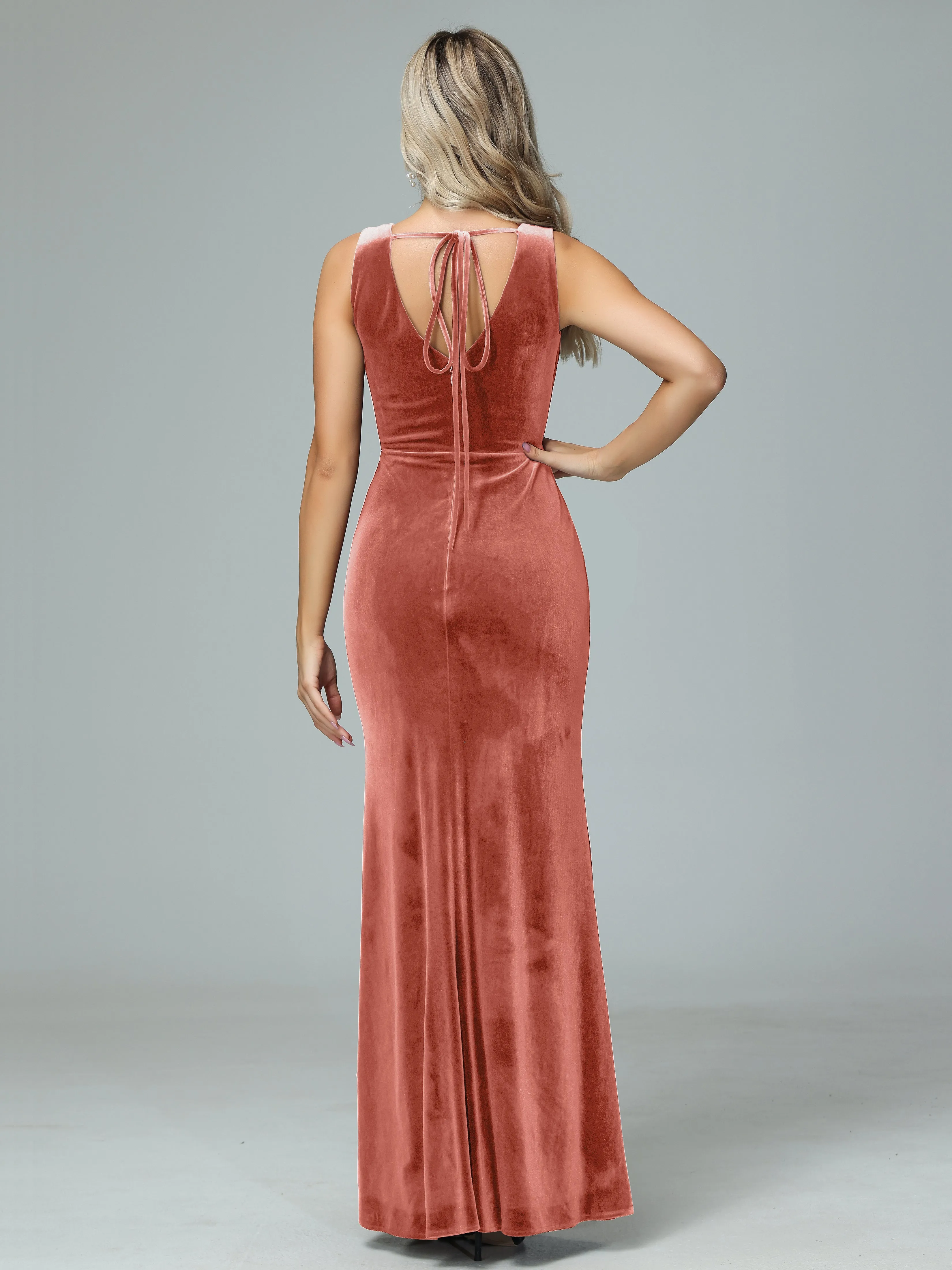 Sheath V-neck Velvet Formal Bridesmaid Dresses