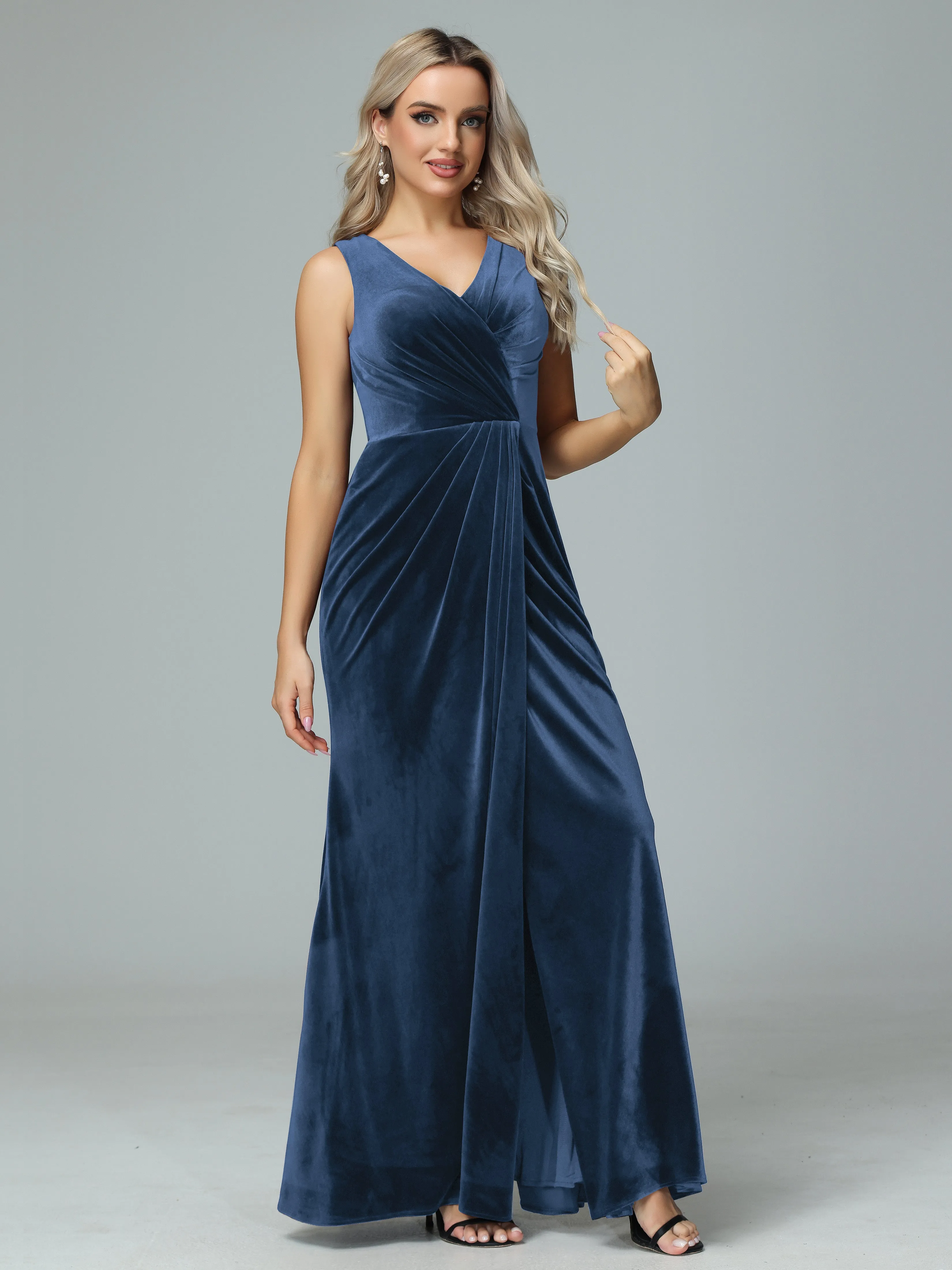 Sheath V-neck Velvet Formal Bridesmaid Dresses