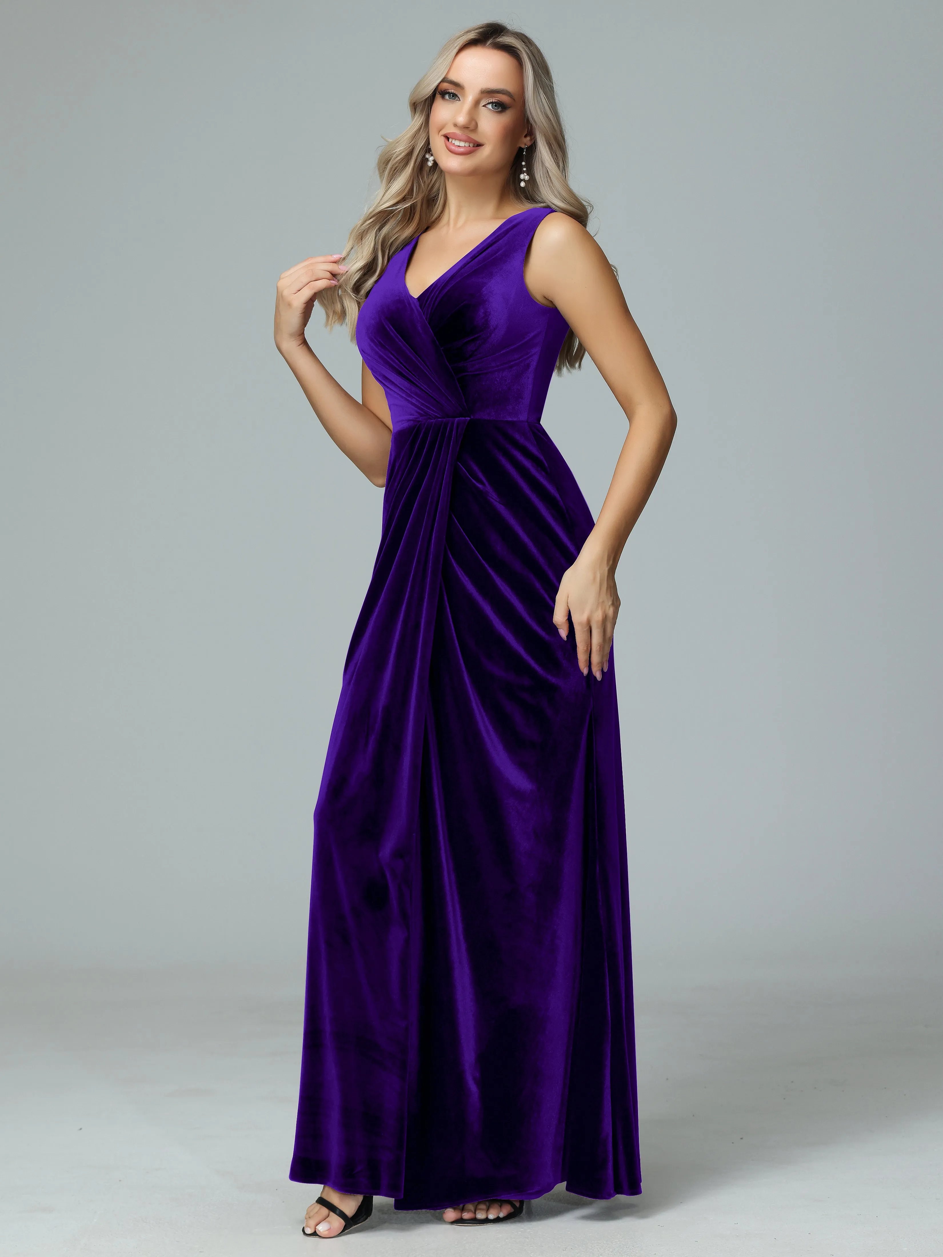 Sheath V-neck Velvet Formal Bridesmaid Dresses