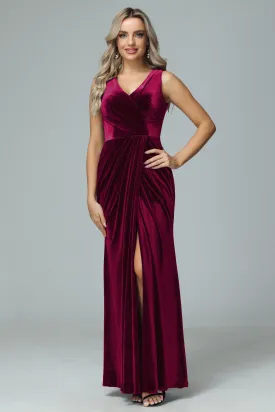 Sheath V-neck Velvet Formal Bridesmaid Dresses