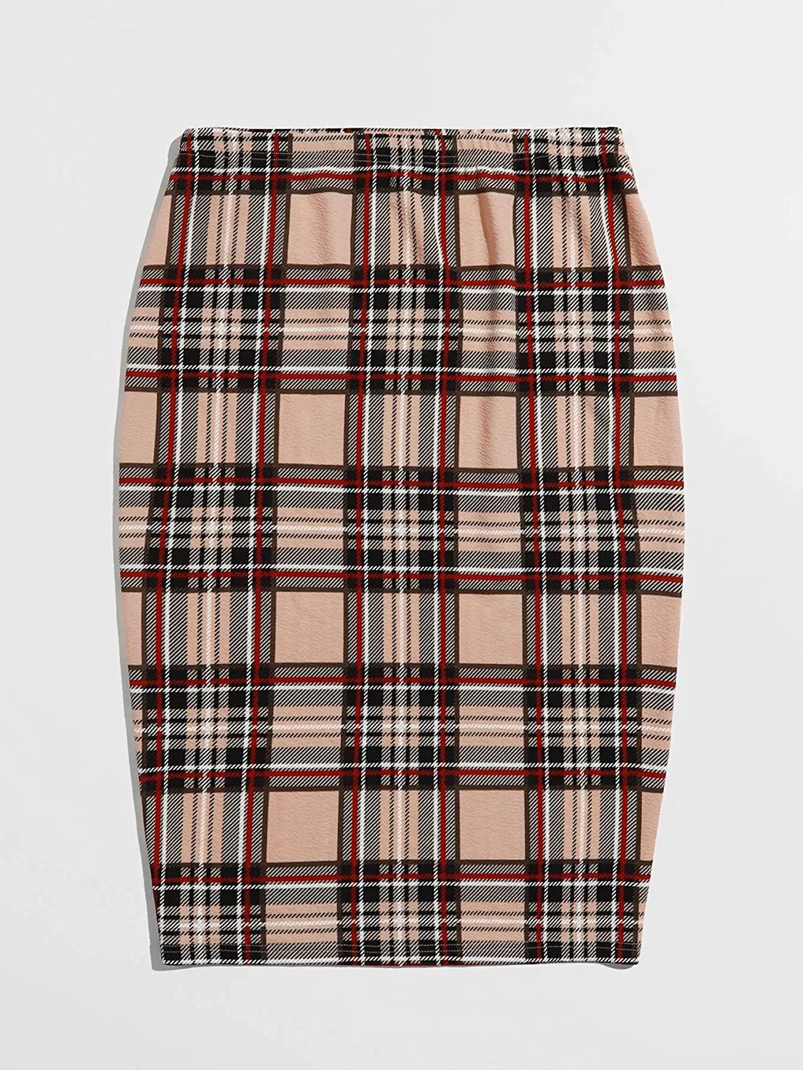 SheIn Women's Plus Size High Waist Tartan Skirt Bodycon Pencil Skinny Skirts