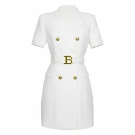 Short Sleeves Double Breasted Gold Button Blazer Dress Women Mini Blazer Dresses