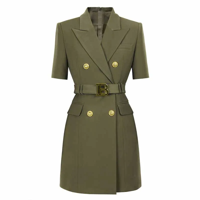 Short Sleeves Double Breasted Gold Button Blazer Dress Women Mini Blazer Dresses