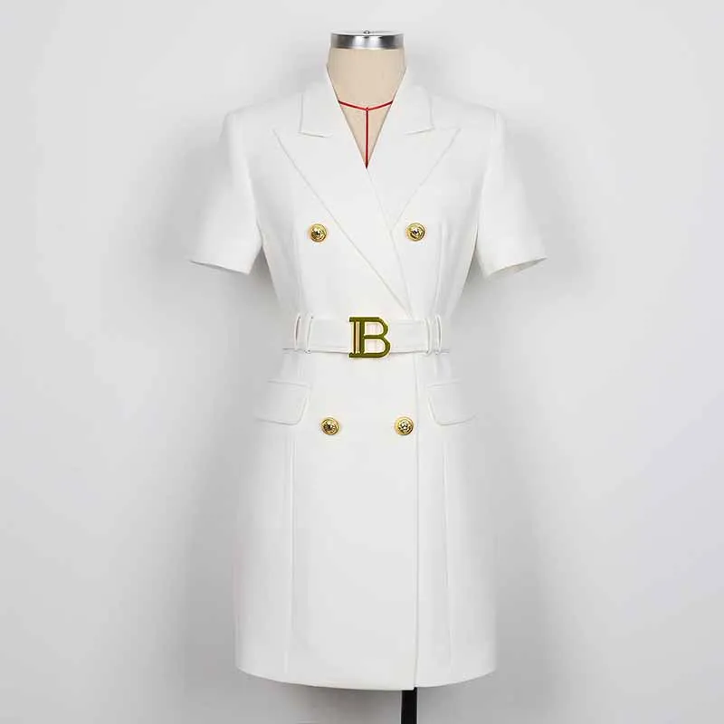 Short Sleeves Double Breasted Gold Button Blazer Dress Women Mini Blazer Dresses