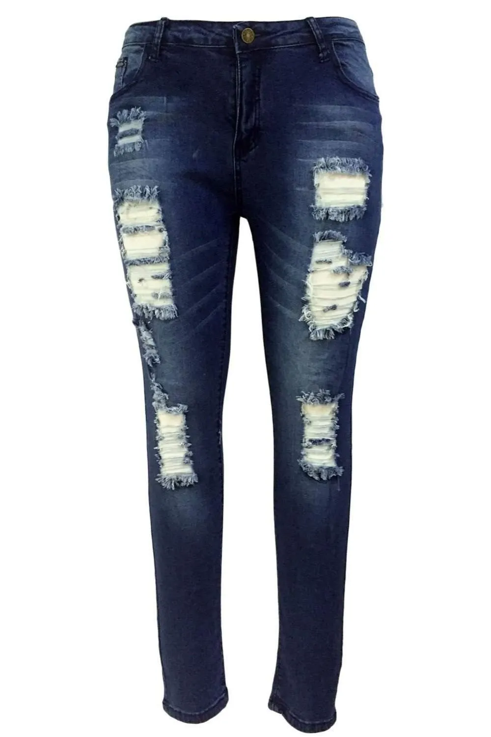 Skinny Sandblast Wash Destroyed Ladies Jeans