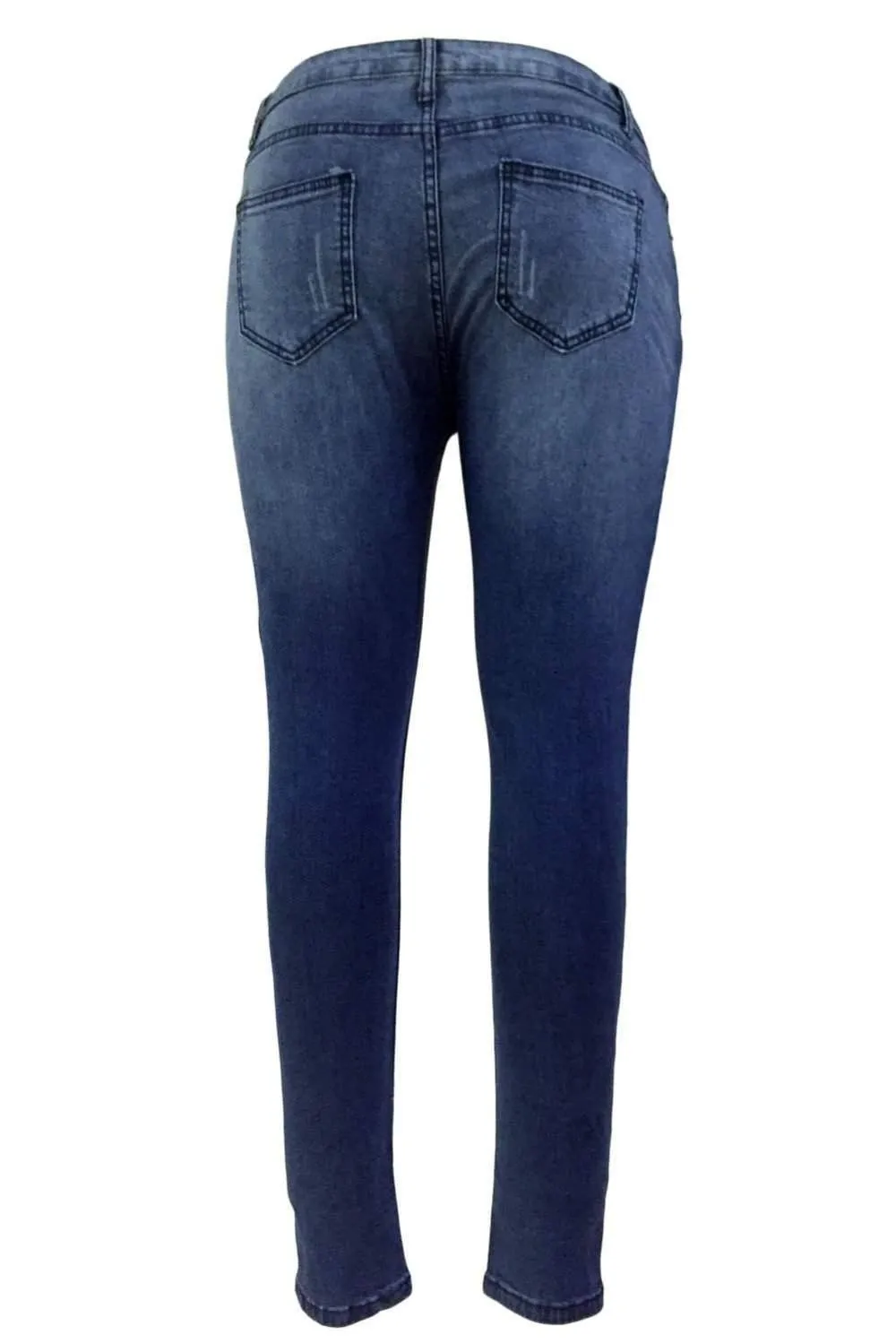 Skinny Sandblast Wash Destroyed Ladies Jeans