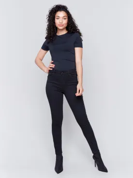 Skinny Twill Pants with Zipper Pocket Detail - Black