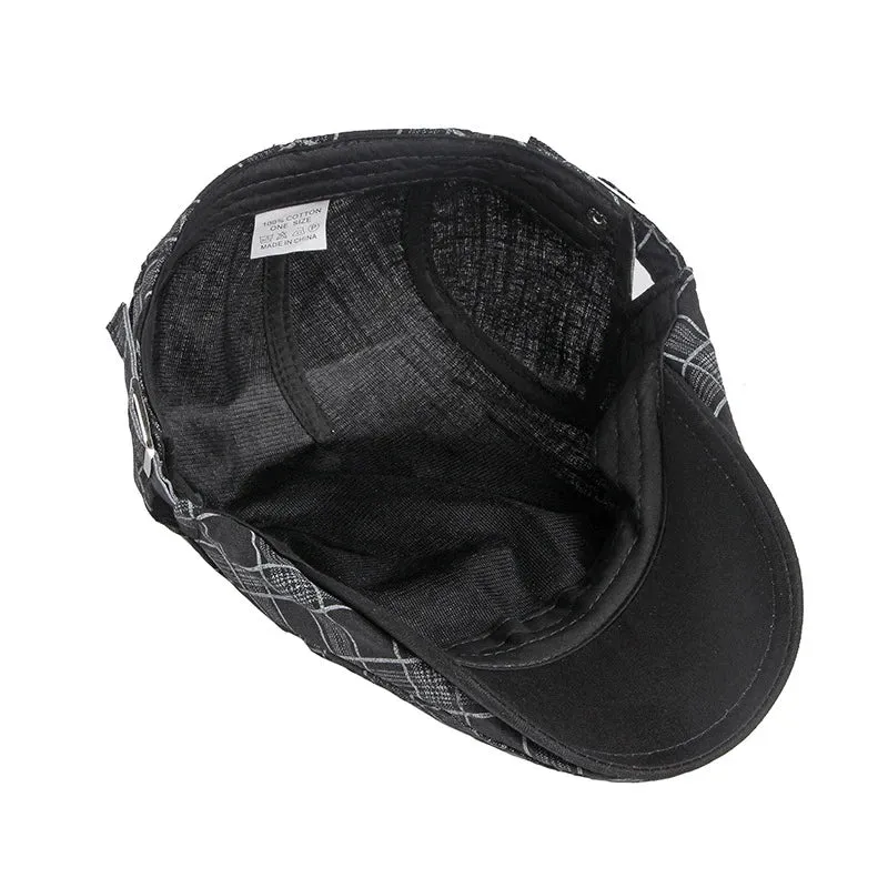 Spring Summer Plaid Thin Breathable Cotton Forward Flat Cap