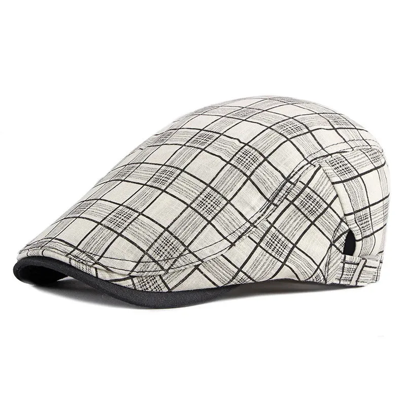 Spring Summer Plaid Thin Breathable Cotton Forward Flat Cap