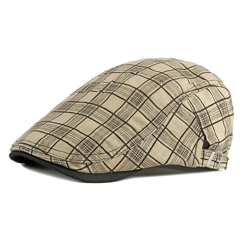 Spring Summer Plaid Thin Breathable Cotton Forward Flat Cap