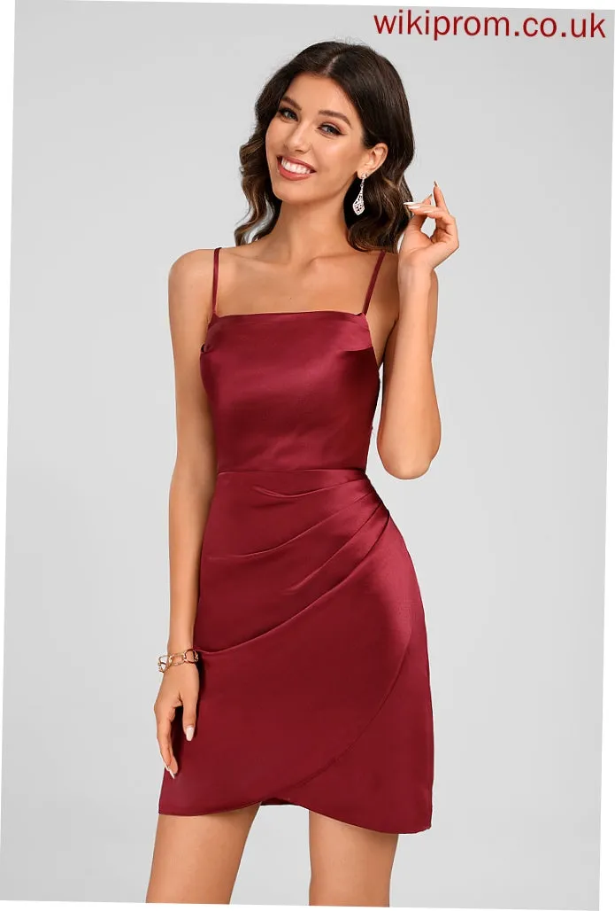 Square Neckline Sheath/Column Esperanza Satin Short/Mini Dress Homecoming Dresses Homecoming