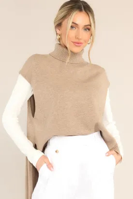 Standstill Dark Beige Turtleneck Sweater Vest