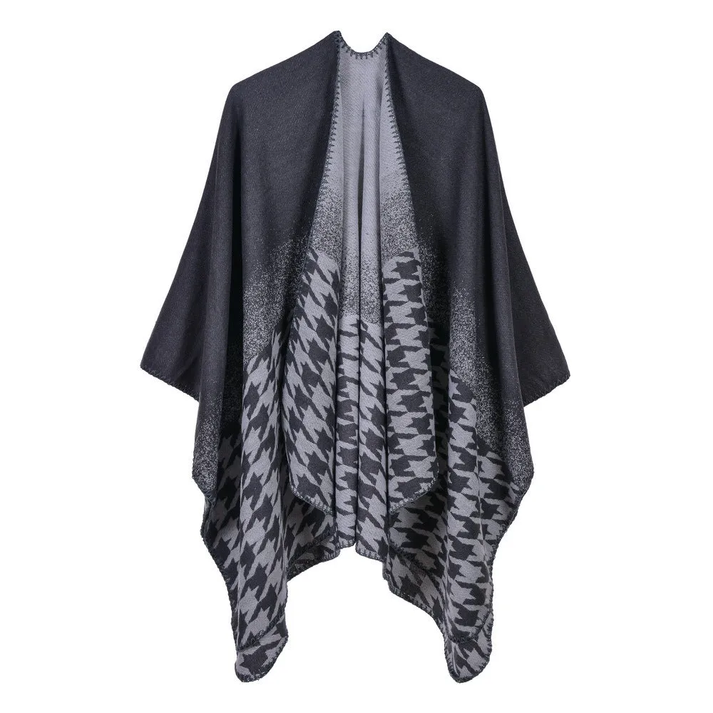 Sunflower Women's Tassel Split Cashmere Cloak Front and Back Cape