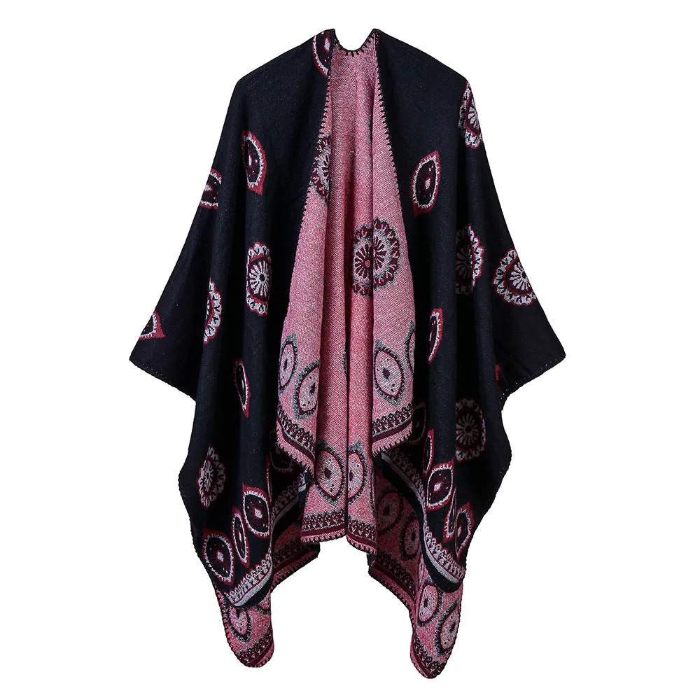 Sunflower Women's Tassel Split Cashmere Cloak Front and Back Cape