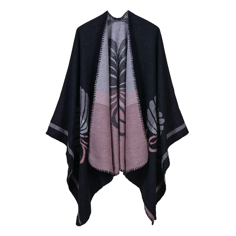 Sunflower Women's Tassel Split Cashmere Cloak Front and Back Cape