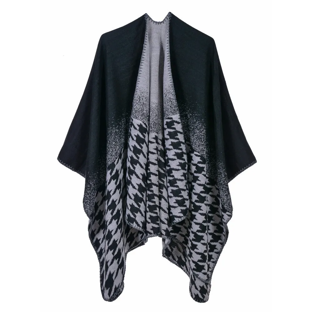 Sunflower Women's Tassel Split Cashmere Cloak Front and Back Cape