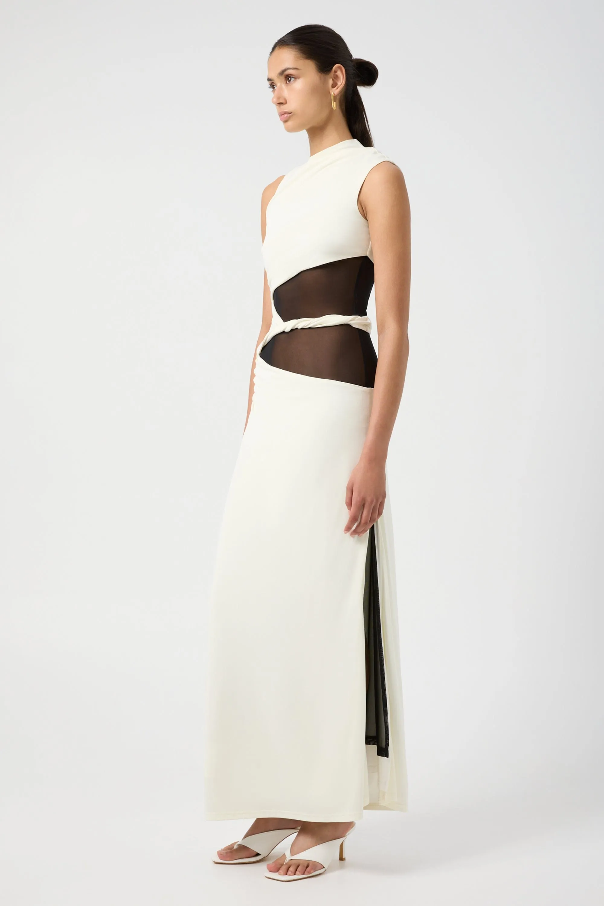 Third Form Interweave Drape Maxi Dress - Cream & Black