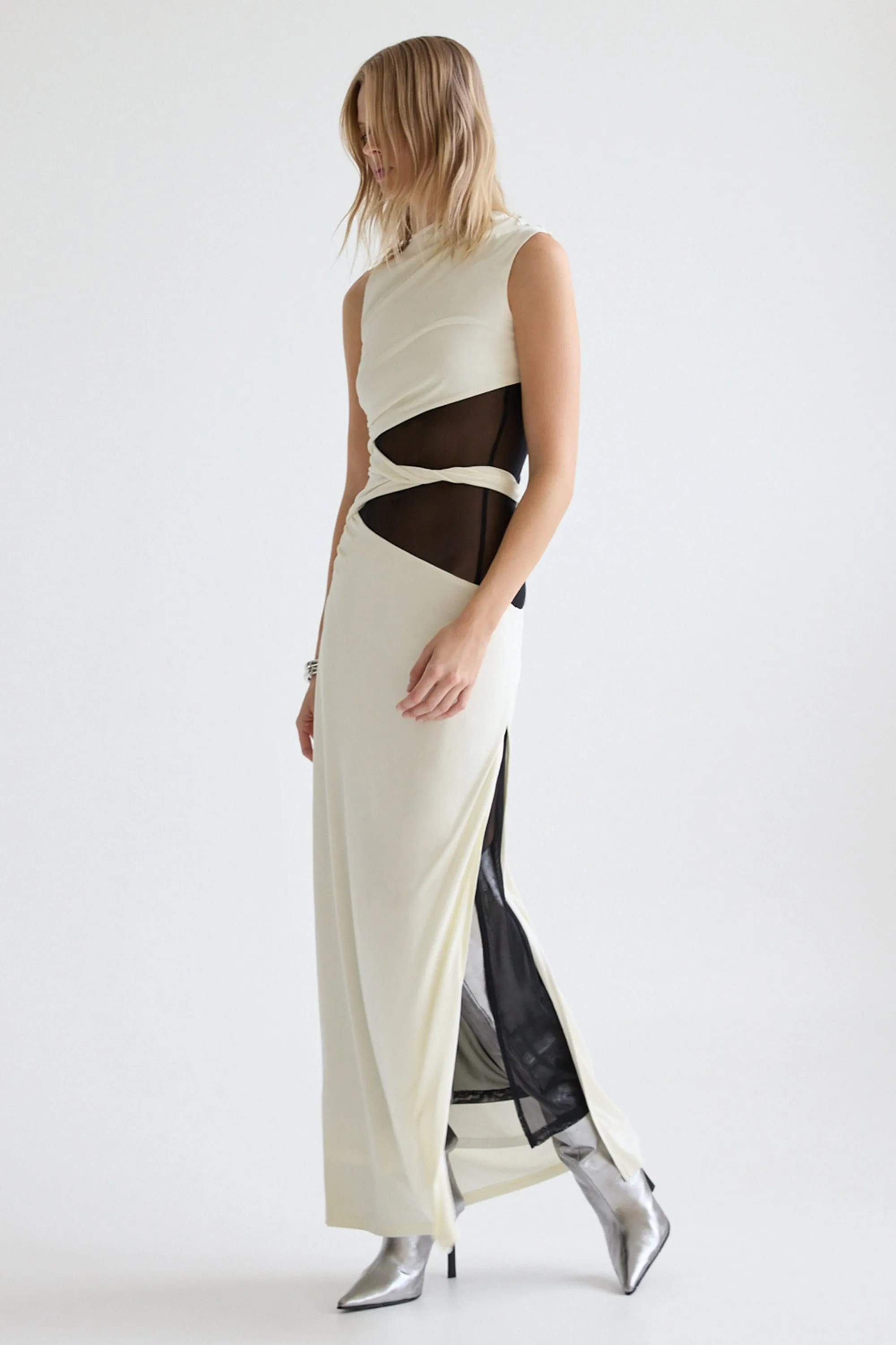 Third Form Interweave Drape Maxi Dress - Cream & Black