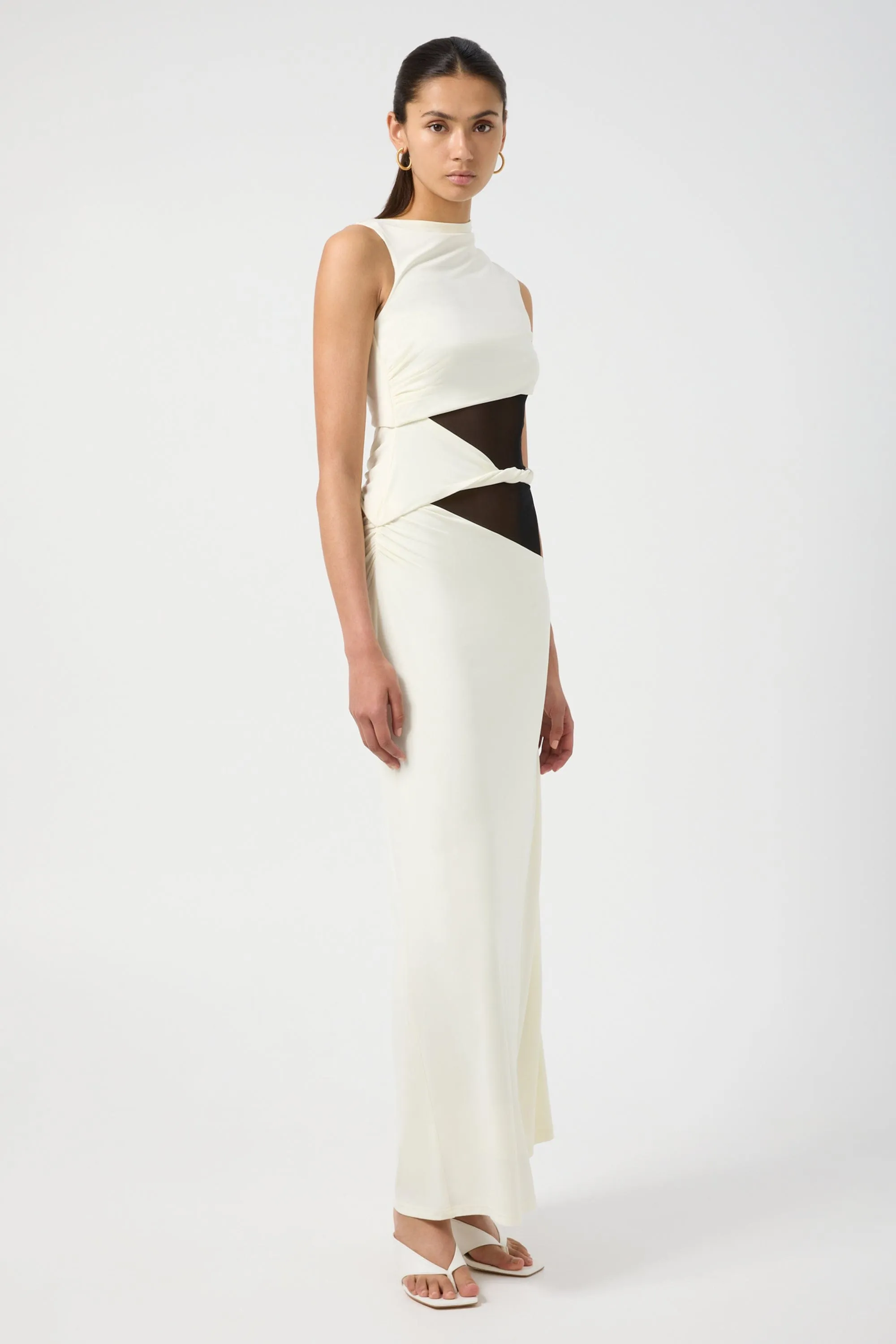 Third Form Interweave Drape Maxi Dress - Cream & Black