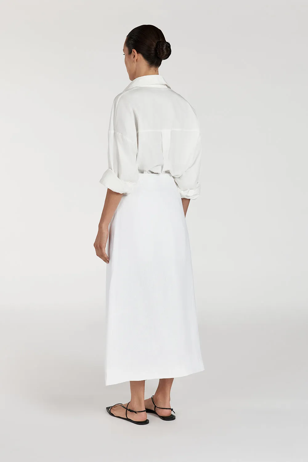 TOMMY WHITE LINEN MIDI SKIRT