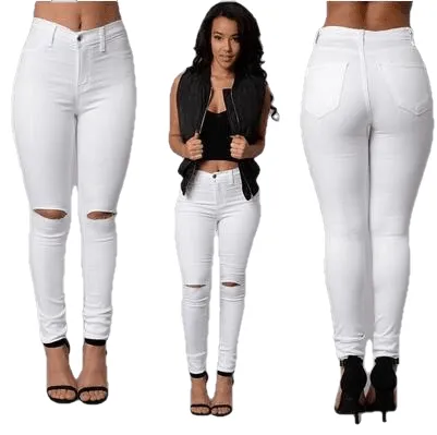 Trendy Stretchy Women's Mid Waist Ripped Skinny Jeans