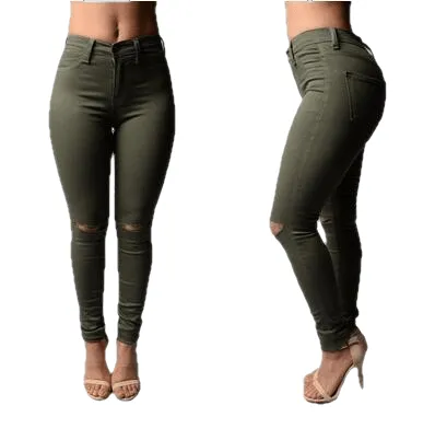 Trendy Stretchy Women's Mid Waist Ripped Skinny Jeans