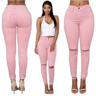 Trendy Stretchy Women's Mid Waist Ripped Skinny Jeans