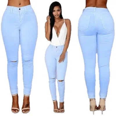 Trendy Stretchy Women's Mid Waist Ripped Skinny Jeans