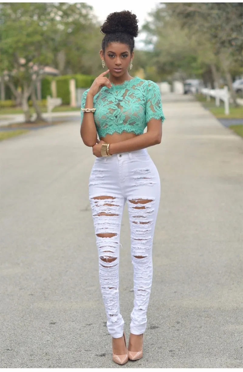 VenusFox High Waist Ripped Skinny Jeans