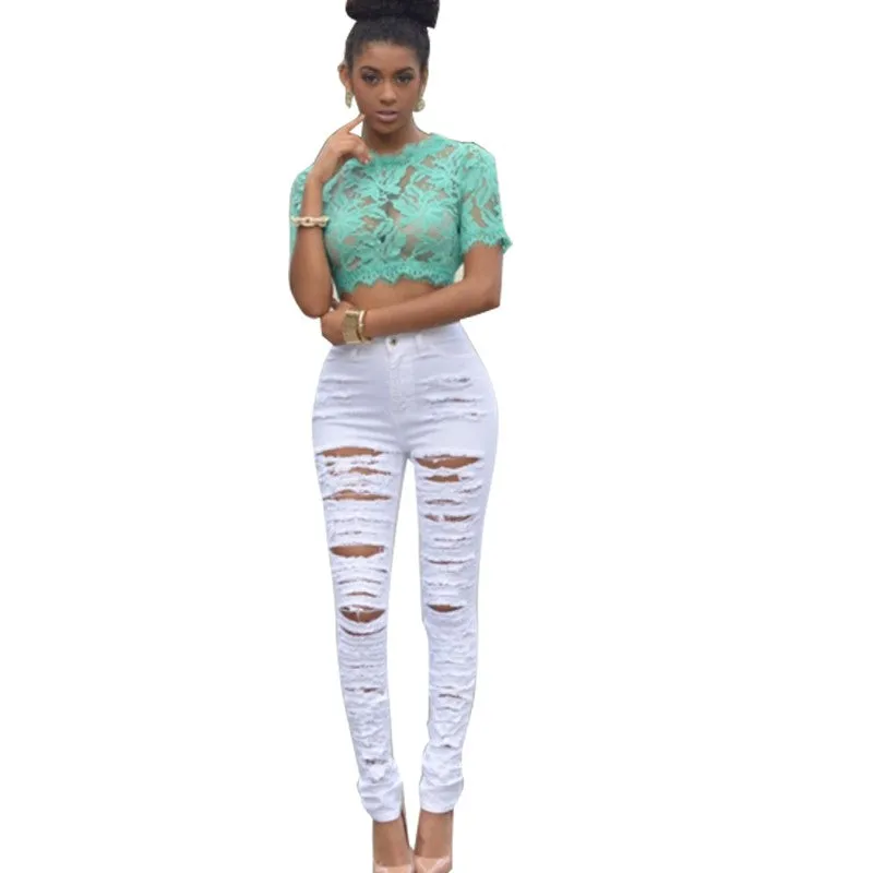 VenusFox High Waist Ripped Skinny Jeans