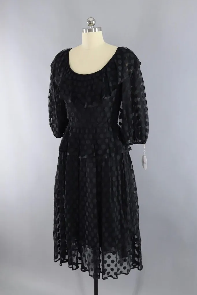 Vintage Black Polka Dot Peplum Dress