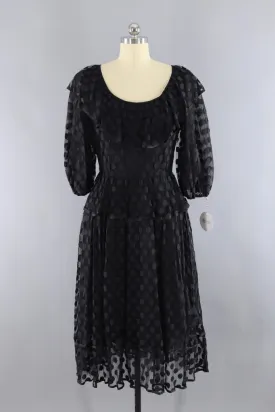 Vintage Black Polka Dot Peplum Dress