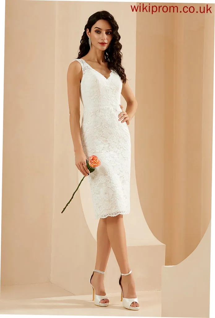 Wedding Dresses V-neck Sheath/Column Wedding Hanna Dress Knee-Length