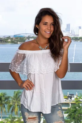 White Off Shoulder Lace Top