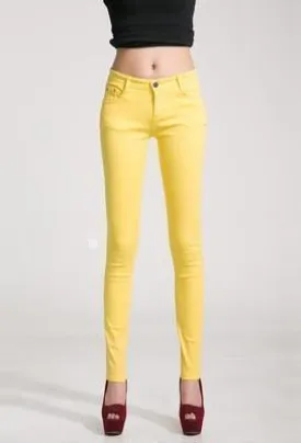 Women Skinny Jeans, Pencil Pants, Yellow