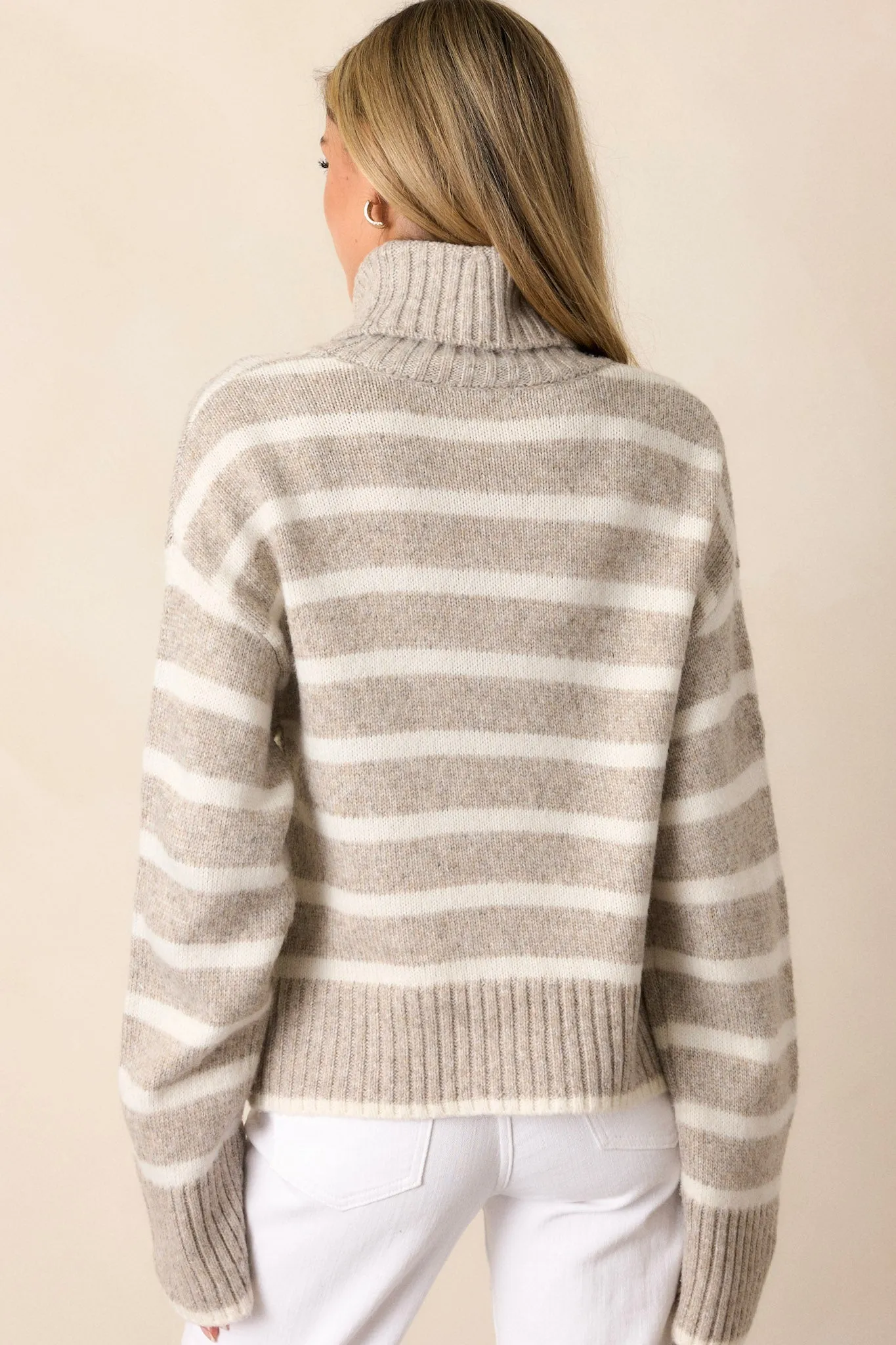 Z Supply Josephine Stripe Taupe Turtleneck Sweater